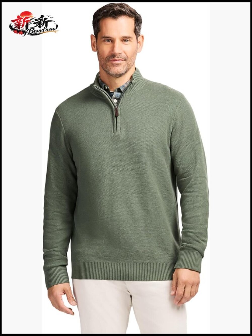 Men's Quarter Zip Pullover Sweater Soft Cotton Blend Long Sleeve